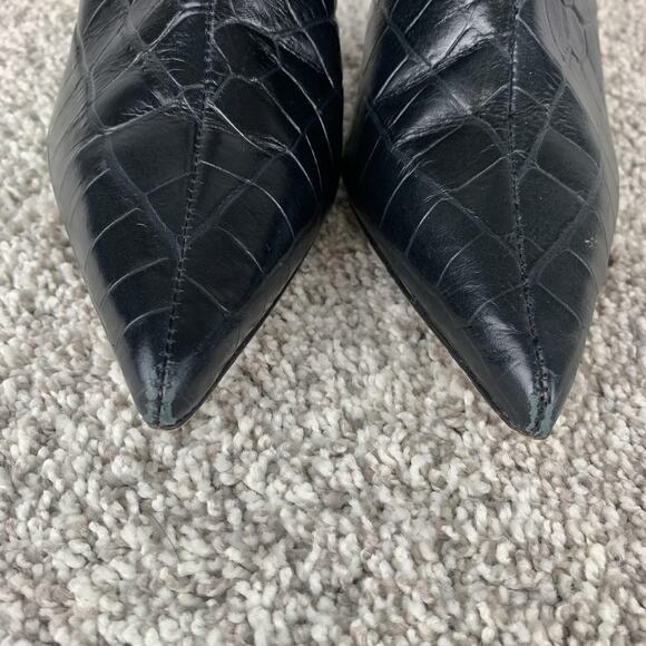 Schutz Boots Womens Size 8.5B Black Croc Embossed Leather Pointed Toe Heels Zip - Picture 8 of 10